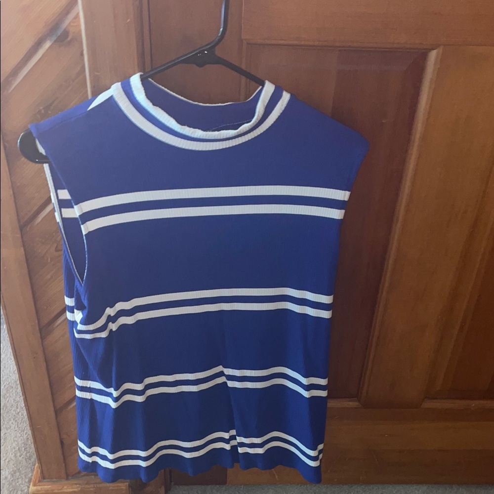 Elle Blue and White Striped Sleeveless Top